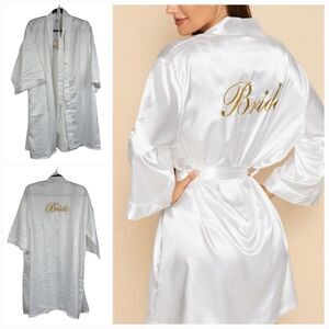 NEW Plus Size BRIDE White Satin Embroidered Wedding Day Robe XL-XXL Honeymoon